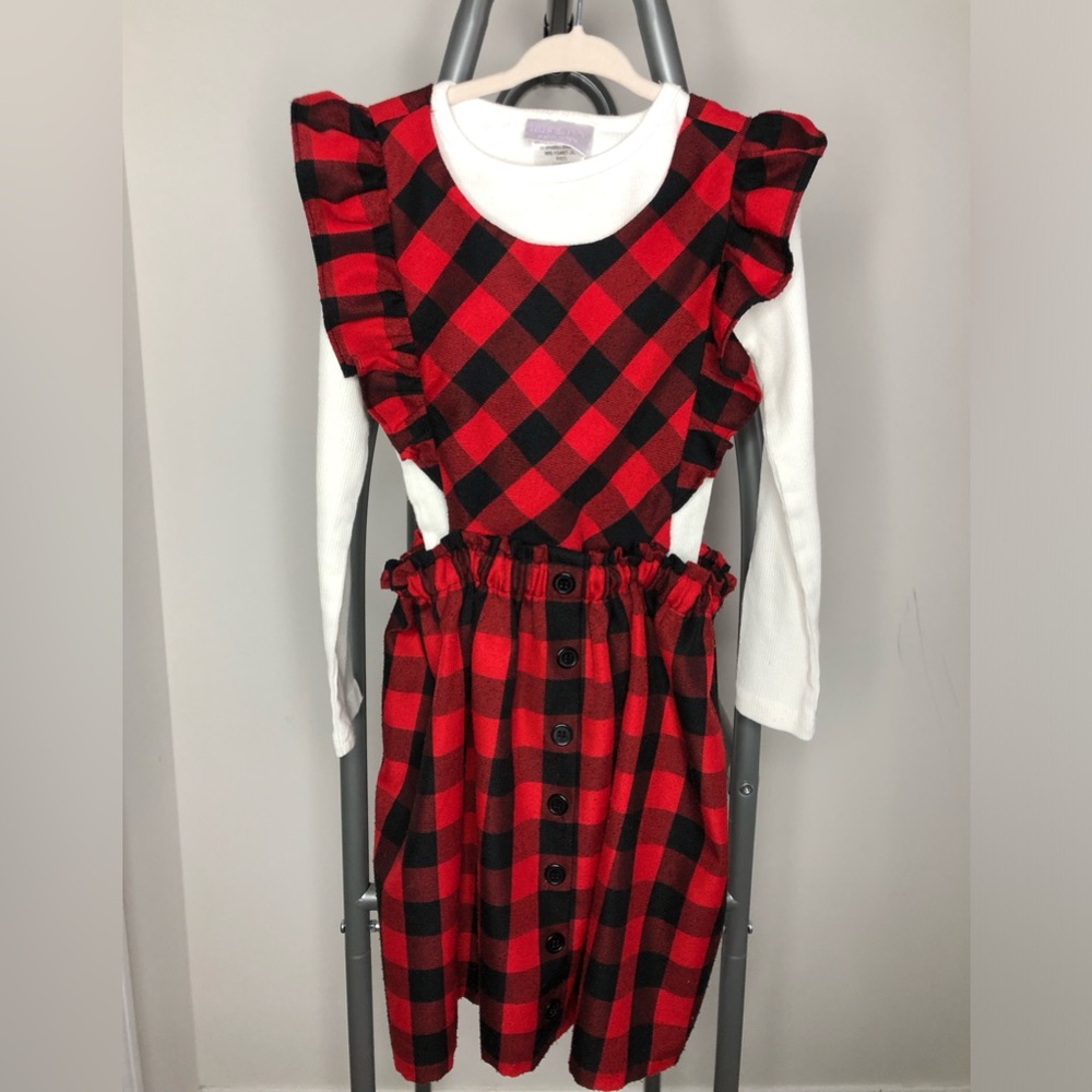 IRIS & IVY CHECKERS DRESS WITH WHITE LONG SLEEVE